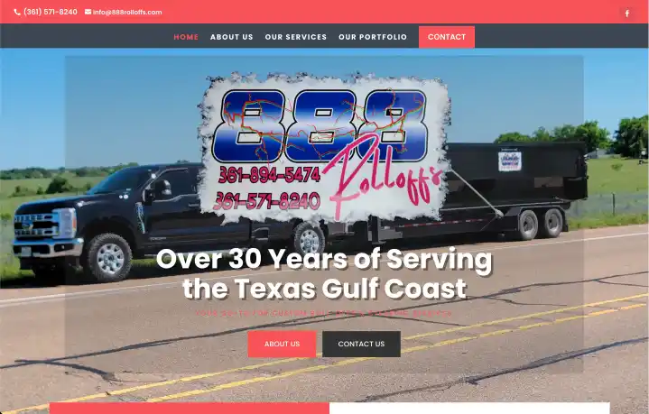Screenshot of the homepage of 888 Rolloffs' Homepage, designed and built by BrandUs of Victoria, TX