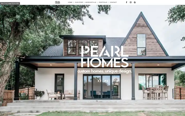 Screenshot of the homepage of the Pearl Homes Land Development Homepage, designed and built by BrandUs of Victoria, TX