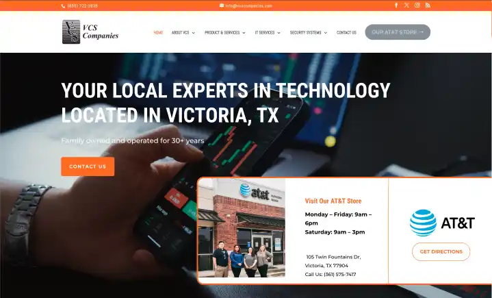 Screenshot of the homepage of the VCS Companies Homepage, designed and built by BrandUs of Victoria, TX
