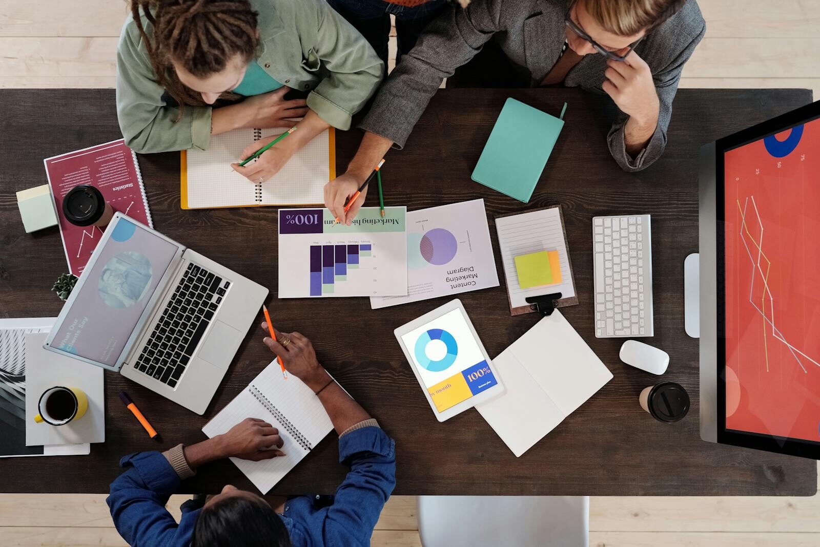 Marketing team planning a monthly social media calendar